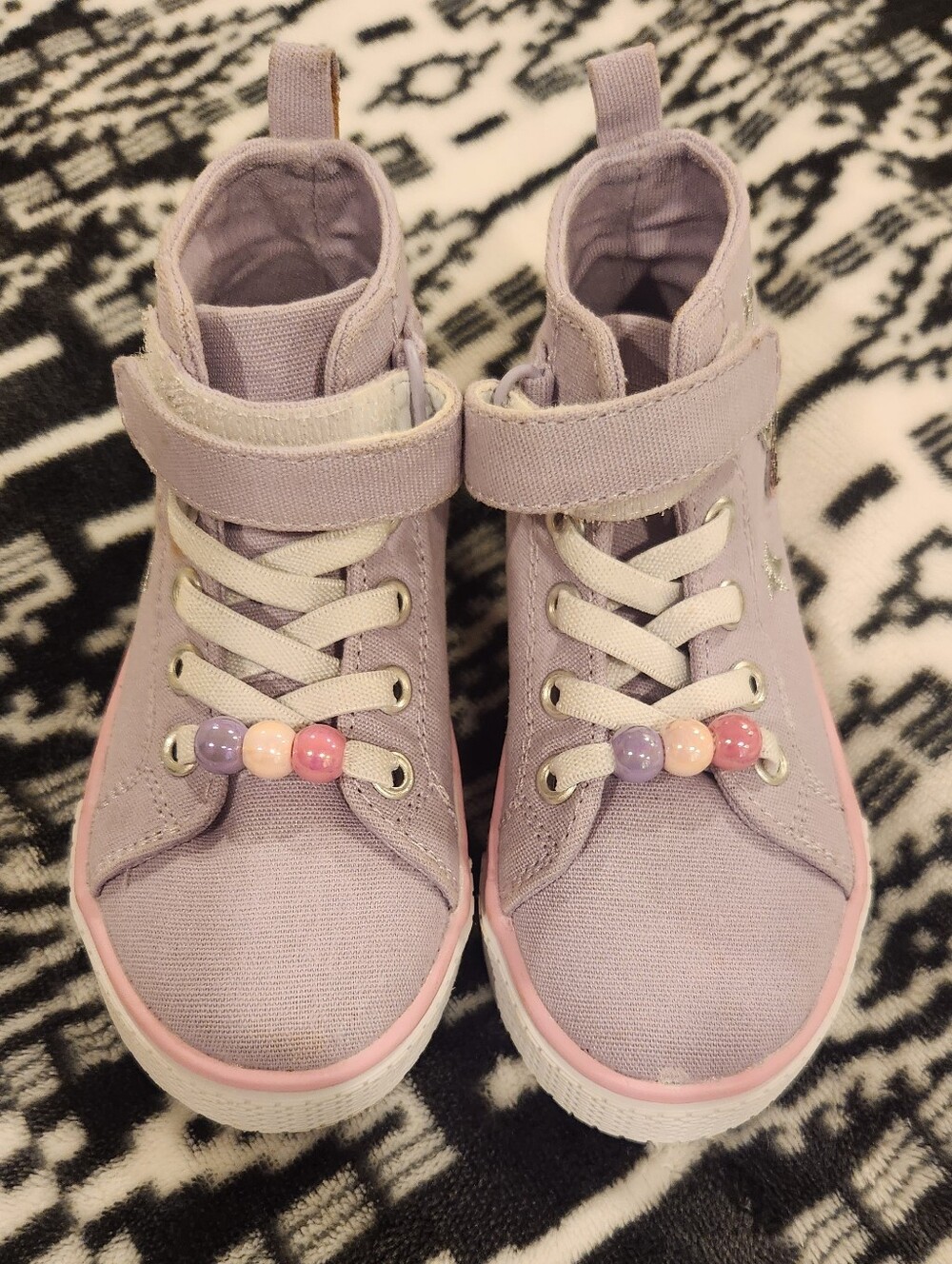 Lilac High-Top Kids Sneakers with Bead Detail, Size 7